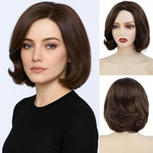 Daiaces Short Brown Bob Wigs for Women Natural Wavy Mix Brown Color Layered Bob Wig Fashion Hairstyle for Daily Party Costume