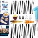 Cream Horn Molds for Baking, 23pcs Horn Forms Set, Non-stick Stainless Steel 15pcs Cone Shaped with Cleaning Brush, Piping Tip, Piping Bag, for ice Cream Cones, Puff Pastry, Baking Cones