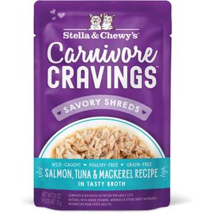 Stella & Chewy's Carnivore Cravings Wet Cat Food - Premium Pouches - Grain Free, High Protein Salmon, Tuna & Mackerel - Perfect For Picky Eaters - Complete Meal or Topper (2.8 oz, 24 Pack), BB Date 12/20/2025