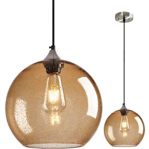 Light Brown Glass Pendant Lights Kitchen Island Globe Pendant Light Fixtures Modern Pendant Lighting for Bedroom Living Dining Room Light Fixture (9.84 in, 1 Pack)