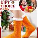 ramede Womens Fuzzy Slipper Socks with Gripper Winter Pastel Cozy Non Slip Winter Lined Warm Thick Soft Socks Gift (Orange Pink Green)