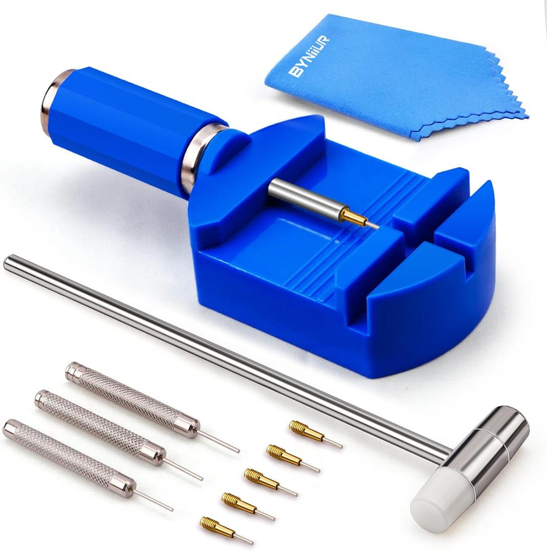 BYNIIUR Watch Link Removal Kit, Watch Band Strap Chain Pin Remover Repair Tool Kit for Watch Band Strap Adjustment, Bracelet Sizing and Watch Resizing Adjuster (Light Blue)