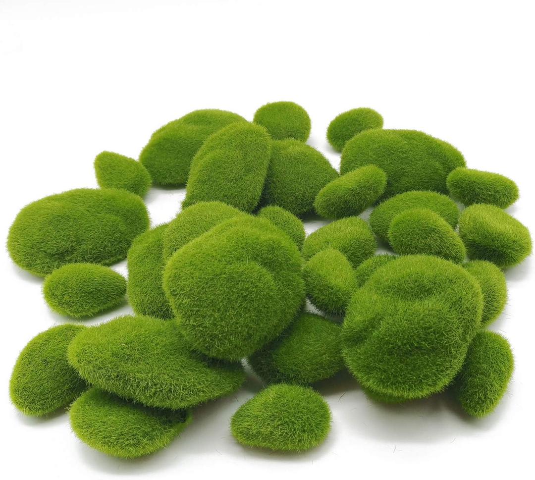 TIHOOD 30 PCS 3 Size Artificial Moss Rocks Decorative, Green Moss Balls,Moss Stones, Green Moss Covered Stones, Fake Moss Decor for Floral Arrangements, Fairy Gardens and Crafting