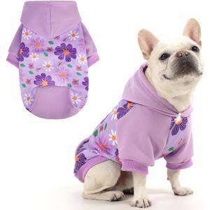 KOOLTAIL Dog Hoodies, Soft Dog Sweater, Spring Dogs Coats, Warm Fleece Pet Clothes Hooded Sweatshirt with Pocket for Dogs Cats Boys Girls, Holiday Flower Purple Medium