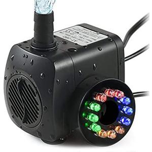 220 GPH Submersible Water Pump(800L/H, 15W),Ultra Quiet 12 LED Colorful Pump Lights with 2 Nozzles,6 Feet Power Cord for Fish Tank, Pond, Aquarium, Statuary, Hydroponics
