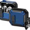 RFUNGUANGO Compatible with Samsung Galaxy Buds 3 Pro Case(2024) / Buds3 FE (2025) / Buds 3 Case (2024) with Carabiner & Cleaning Kit Phone Stand, Strong Drop Protection, Blue