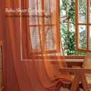 Sutuo Home Terracotta Boho Lace Curtains 2 Panels 84 Inches Long for Living Room&Bedroom, Burnt Orange Crochet Privacy Farmhouse Vintage Tassels Retro Halloween Window Sheer Curtains Rod Pocket,50" W