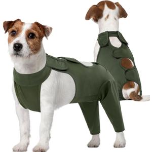 Kuoser Thigh Wound Protective Sleeve for Dogs, Dog Surgery Recovery Suit for Rear Legs, Dog Recovery Sleeve for Female Male Dogs, Dog Onesie After Surgery Pet Surgical Suit for Spay Neuter, Green,  M