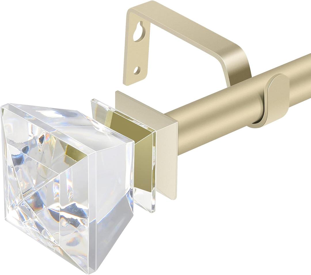 3/4 Inch Single Window Curtain Rod with Diamond Acrylic Finial,66-120 inch,Champagne Gold