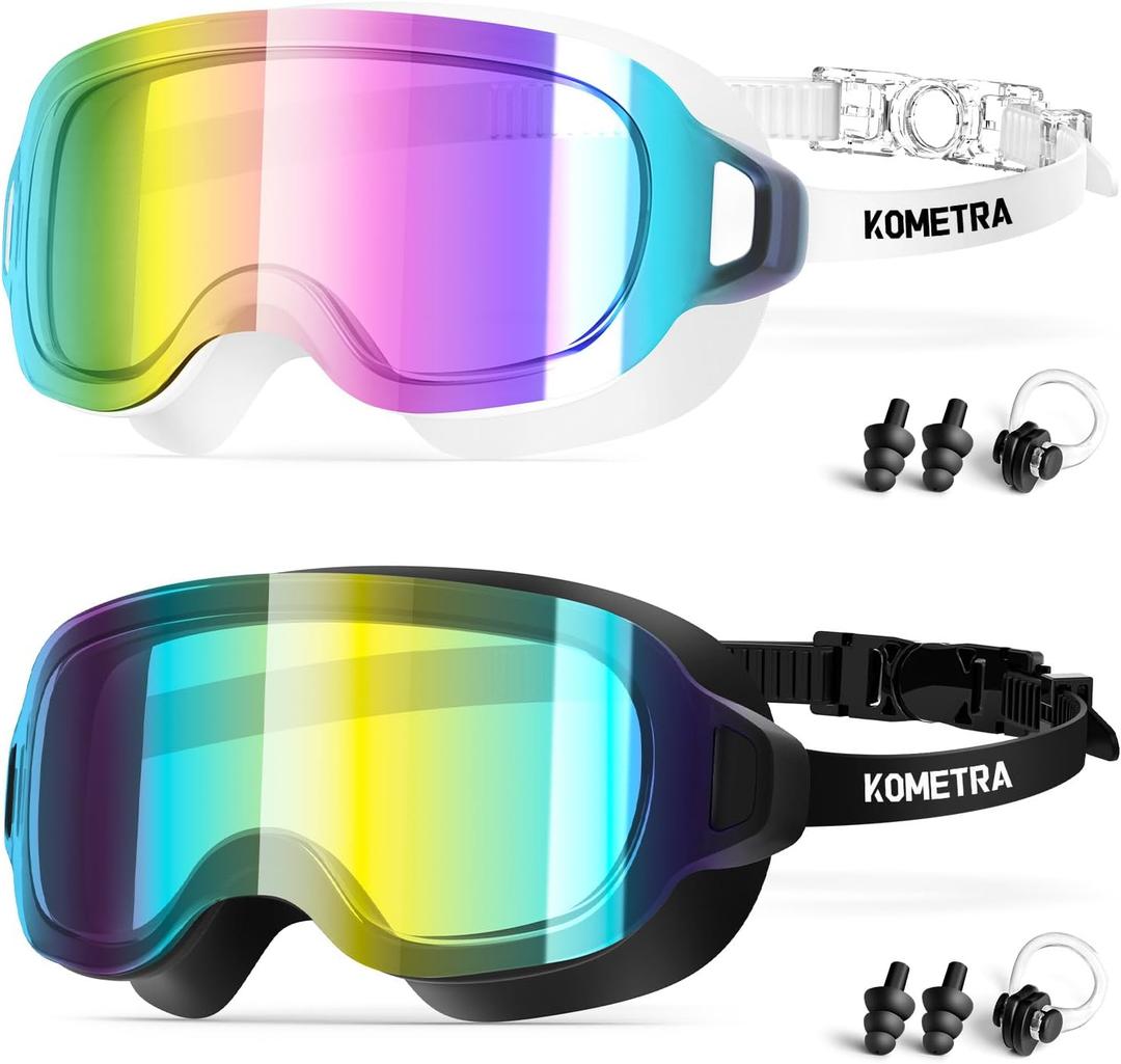 2 x 2 Pack Youth Swim Goggles, Women Frameless Fashion Anti Fog Swimming Goggles for Teens Adult Wide View UV Protection