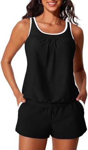 Summer Mae Blouson Women's Tankini Swimsuits Tummy Control Modest 2026 Two Piece with Sporty Pockets Bathing Suits size (20 W)