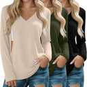 Huukeay 3 Pack Women's Long Sleeve Nursing Tops, Breastfeeding Hidden Zippers Shirts V Neck Maternity Pregnancy Tees Clothes (Medium, Black, Army Green, Light Khaki)