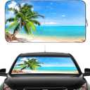 Gven Windshield Sun Shade Car Sun Shade Windshield Palm Tree Windshield Shade UV Protection Heat Reflective Sunshade Fits Small Sedans, Mini SUVs, Hatchbacks Car Accessories (Palm Tree, L)