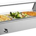 VEVOR Commercial Food Warmer, 1500W Electric Stainless Steel Steam Food Warmer with Glass Cover, Countertop Buffet Bain Marie with Three 1/2 Size Food Pans, for Catering, Restaurant, Party & Buffets