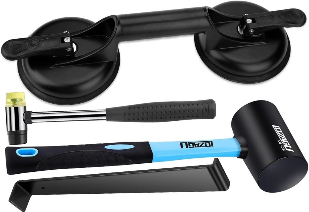 4-Piece Floor Gap Fixer Tool Set with Aluminium Suction Cup & Rubber Mallet Hammer, Fixer Tool for Laminate Floor Gap RepairDo not use on scraped or uneven floors (4-PIECE)