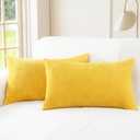 CaliTime Throw Pillow Covers Decorative 12 X 20 Inches Pack of 2 Cozy Chenille Cushion Cases for Couch Sofa Bed Living Room Home Mustard Yellow