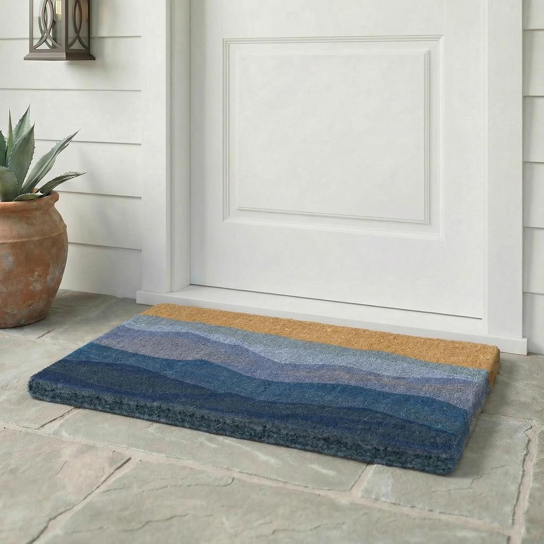 Fab Habitat Geometric Abstract Nature Extra Thick Doormat - Handwoven, Durable - Natural Coir - Entryway, Front Door, Porch, Patio -Shades of Sea Blue (18" x 30" Thick)