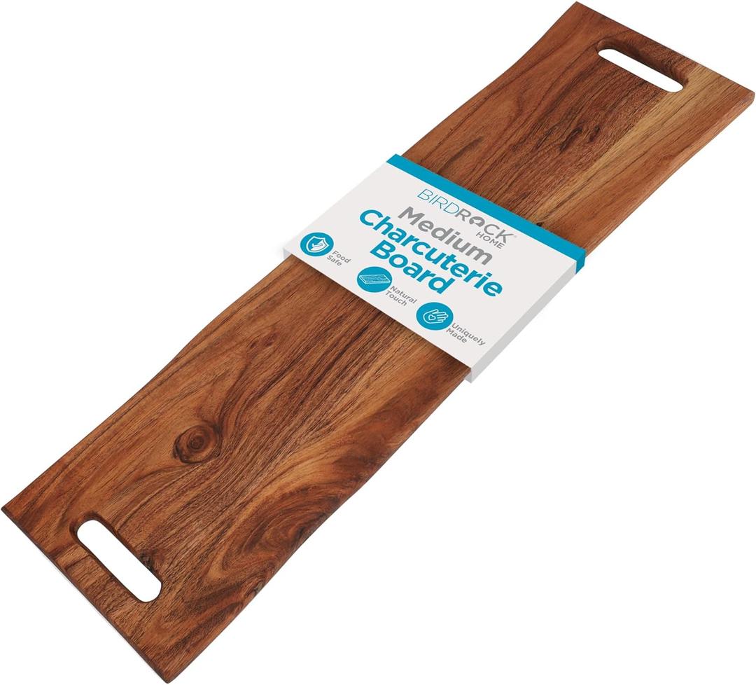 BIRDROCK HOME 27.5" Large Charcuterie Board with Handles | Wooden Cheese Serving Platter for Meat, Appetizers, Food | Grazing Bread Fruit Display for Kitchen | Natural Acacia Wood | Espresso