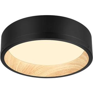 DAKASON LED Flush Mount Ceiling Light Fixture 12.5'' 25W 1500LM, 3000/4000/5000K CCT Selectable, Painted Woodgrain and Black Frame, Dimmable Modern LED Ceiling Light for Kitchen, Hallway, Living Room