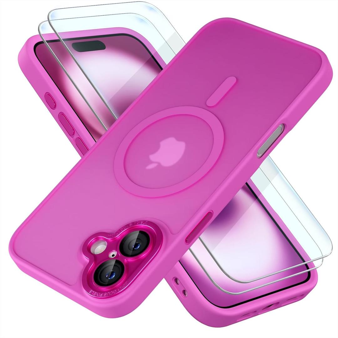 Misea Magnetic for iPhone 16 Case Compatible with MagSafe [Military Grade Drop Protection] Full Camera Lens Protector Translucent Matte Phone Case for Women Girls 6.1 inch, Pink Purple