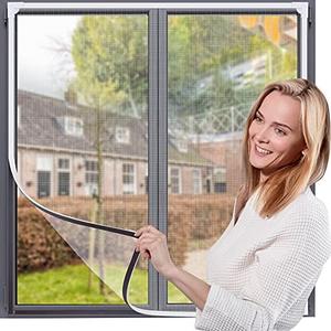 OWYR Adjustable Magnetic Window Screen Replacement - Customizable 48” x 44” DIY Fiberglass White Mesh with White Frame, Perfect Fit for House Windows, Durable Insect Screens for Fresh Air Ventilation