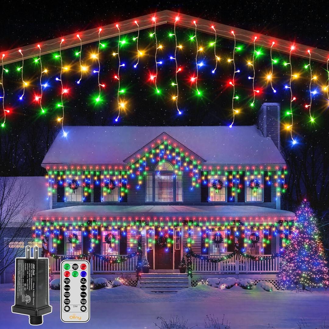 Ollny Icicle Lights for Outside 1000LED 82FT, Multicolor Christmas Light with Remote 8Modes Timers Waterproof Dimmable, Plug in Hanging Lights for Outdoor Indoor House Roof Holiday