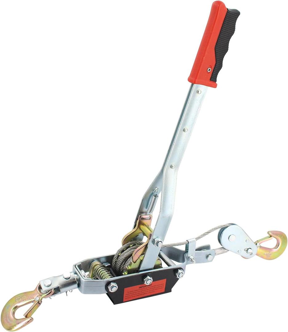 Come Along Winch, 4 Ton Dual Gear Power Puller, 2 Hooks 10Ft Heavy Duty Steel Cable & Anti Skid Handle, 8800 Lbs Load Capacity Come Along Tool for Moving Boats, Securing Items, Transporting Logs
