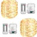 2 Pack Total 200 LED Fairy Lights Battery Operated String Lights with Remote & 8 Modes, 33FT Waterproof Copper Wire Battery Powered Twinkle Lights for Outdoor Christmas Parties Decoration Warm White