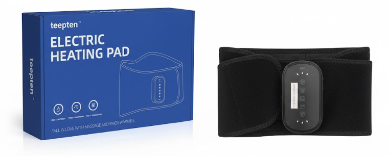 Teepten Electric Heating Pad with Massage, Cordless Massager for Lower Back, 4000mAh Battery, Portable Waist Wrap Belt, for Pain Relief, Lumbar Support, Gift for Men and Women