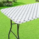 Misaya Rectangle Vinyl Table Cloth, Elastic Fitted Tablecloth with Flannel Backing, Waterproof Plastic Table Cover Fits 5 Foot Folding Tables for Picnic, Camping, Indoor and Outdoor (White, 30" x 60")