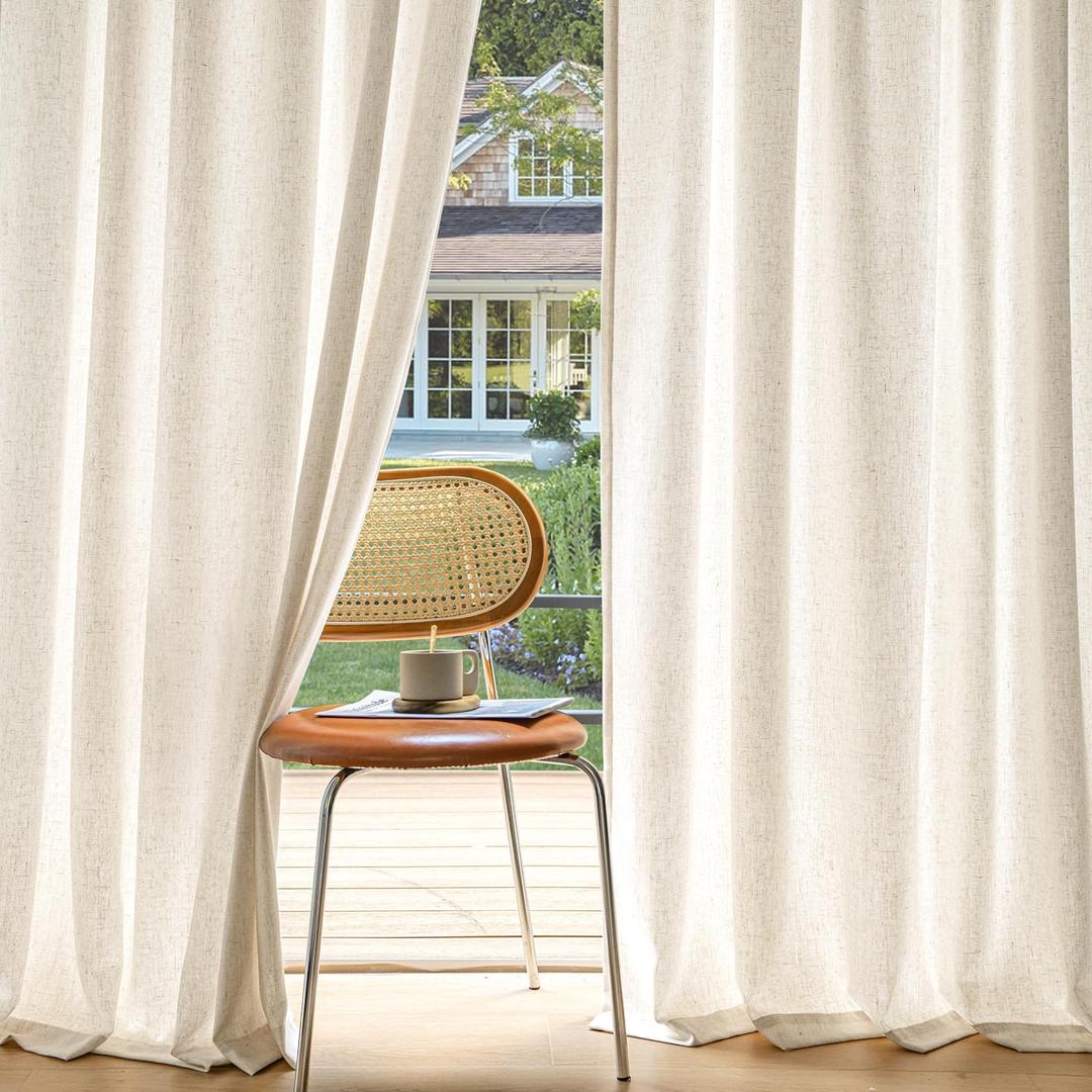 MIULEE Non-See-Through Privacy Linen Curtains 2 Panels, Light Filtering Window Curtains Farmhouse Textured Back Tab Semi Sheer Drapes for Bedroom Living Room, 52 x 90 Inches Long, Cream Ivory