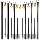 6 Pack String Light Poles for Outside, Upgraded Heavy-Duty Metal Poles for Outdoor String Lights with Fork, Adjustable Lighting Hanging Accessories for Patio Decor Pergola Backyard Garden Decorations