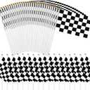 50 Pcs Small Checkered Flags Black and White Racing Flag, 5x8 Inch Handheld Flag with Child Safety Spear Top Great Children's Birthday Gift and Party Decorations Car Racing Decorations
