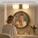 Vintage Gold 2-Lights Bathroom Vanity Light Fixtures with Milky White Glass
