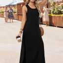 WIHOLL Maxi Dress Summer Dresses 2026 Beach Vacation Clothes Sleeveless Sundresses with Pockets Boho (Black, M)