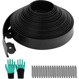 No Dig Landscape Edging, 40FT x 2in, 50 Spikes, Black
