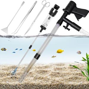 Carefree Fish Aquarium Gravel Cleaner 15~30In Multi-Functional Syphon Feeding Tube Upgraded Turkey Baster Stainless Steel Long Tweezers Long Scissors Long Base Leveling Shovel