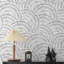 6 x Kitico Peel and Stick Wallpaper White and Grey Contact Paper - Geometric Semi-Circular Removable Self Adhesive for Bedroom Wall Furniture 17.3"x78.7"