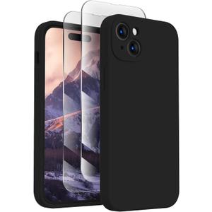 FireNova Designed for iPhone 15 Case, Silicone Upgraded [Camera Protection] Phone Case with [2 Screen Protectors], Soft Anti-Scratch Microfiber Lining Inside, 6.1 inch, Black