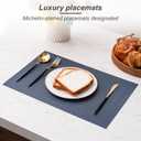 CADONO Placemats Set of 4 Washable Indoor/Outdoor Vinyl Place Mats for Dining Table Durable Non-Slip Heat Resistant PVC Weave Table MatsSimple Style-Deep Blue