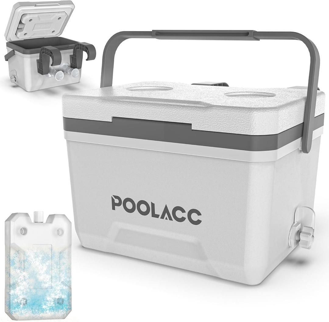 Portable Personal Cooler, Poolside Ice Chest for Above Ground Pool or Spa - Fits Intex Pools, Hard-Sided Cooler with Bonus Ice Pack for Lunch, Drink, Camping, Picnic, Beach, Fishing (6.34qt)