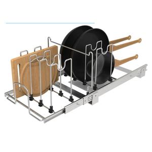 Pots and Pans Pull Out Organizer Under Cabinet, Adjustable Slide Out Pan and Pot Lid Rack Holder, Wire Dividers Kitchen Organization And Storage, Full-Extension Rail 12" W X 20" D