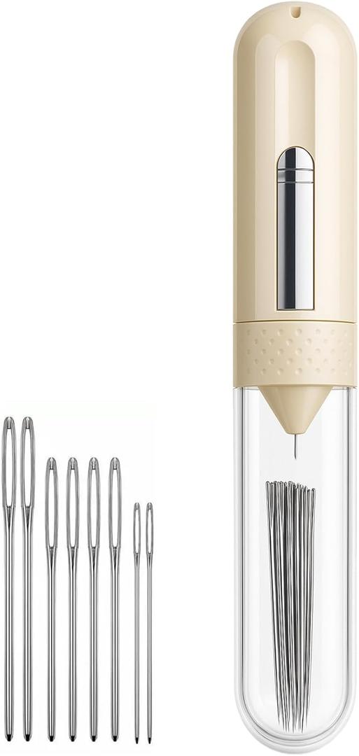 2 x Upgraded 5-in-1 Automatic Needle Threader & Seam Ripper Kit, Premium Needle Threaders for Hand Sewing with 8 Large-Eye Needles, Sewing, Embroidery&Cross Stitch Supplies Tools (Upgraded 1Pcs-Yellow)