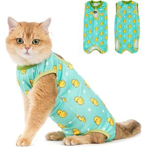 Avont Cat Recovery Suit - Kitten Onesie for Cats After Surgery, Cone of Shame Alternative Surgical Spay Suit for Female Cat, Post-Surgery or Skin Diseases Protection -Duck(L)