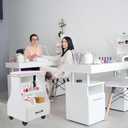 Portable Pedicure Foot Rest with Wheels, Pedicure Stool, Trolley for Foot Bath, Spa Cart, Nail Stand, Manicure Furniture for Beauty Salon or Nail Tech Spa, Massage Station (White)