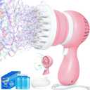 Sloosh Bubble Machine Gun with Solution Refill, Removable Fan, Rocket Shape Bubble Guns Blaster for Kids Adults, Summer Toys, Party, Easter, Birthday Gift, Outdoor (Pink)