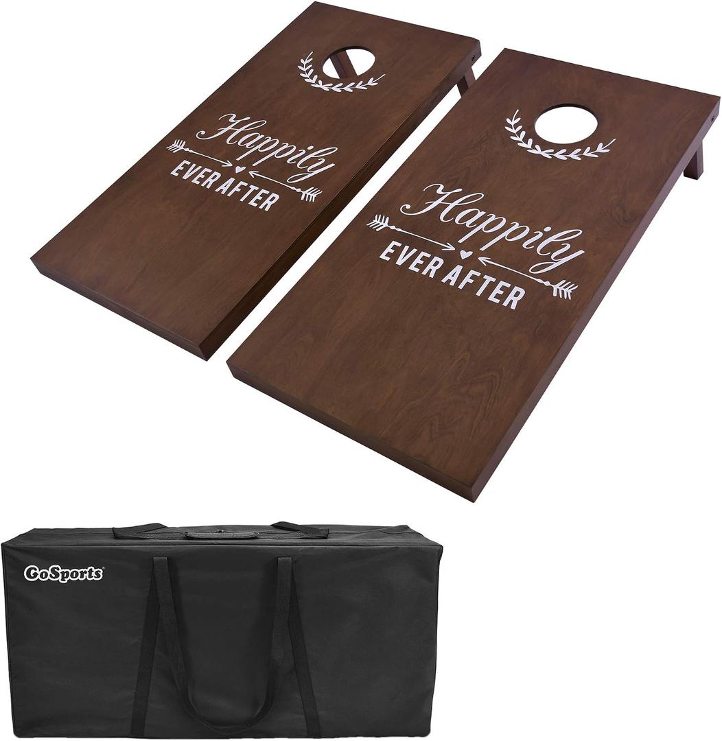 GoSports Wedding Cornhole Set | Regulation 4 ft x 2 ft Size Solid Stained Wood with Carrying Case (Choose Your Colors) - Match The Wedding Theme!