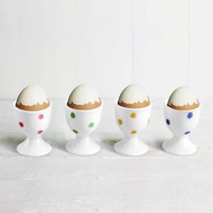Cinf Ceramic Polka Dots Egg Cup Gift Set of 4 Porcelain Holder Breakfast Boiled Cooking Tools Stable Easy to Clean Childhood Memories Table Decoration Kitchen