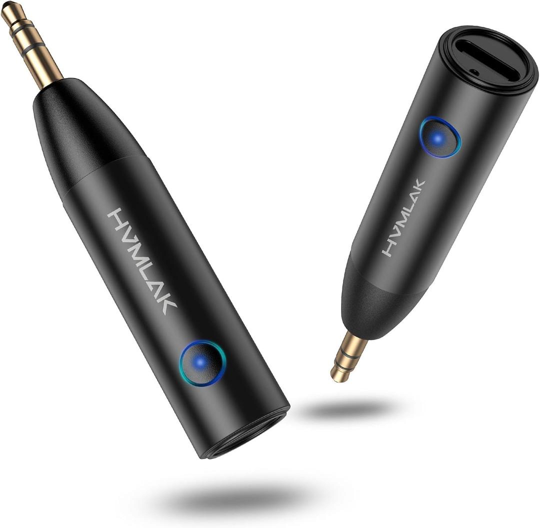 HVMLAK Bluetooth 5.3 Car Aux Adapter with Enhanced Microphone, 3.5mm Jack for Car Home Stereo, USBC Charging, Sturdy Case, 1 Piece