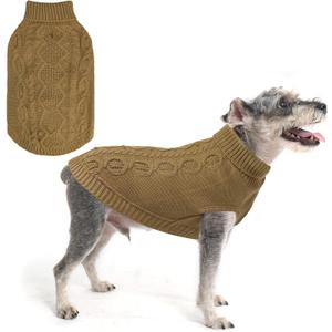 SCENEREAL Fall Knitted Dog Sweater for Large Medium Small Dogs, Cat Dog Winter Coat Warm Sweatershirts Outfits, Classic Pet Clothes with Leash Hole, Soft Pet Knitwear Apparel for Girls Boys, Beige S (Small(Back Length 12in))